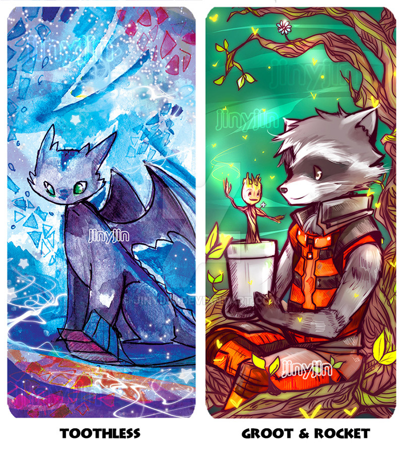 Toothless And Rocket Groot Prism Bookmarks By Jinyjin