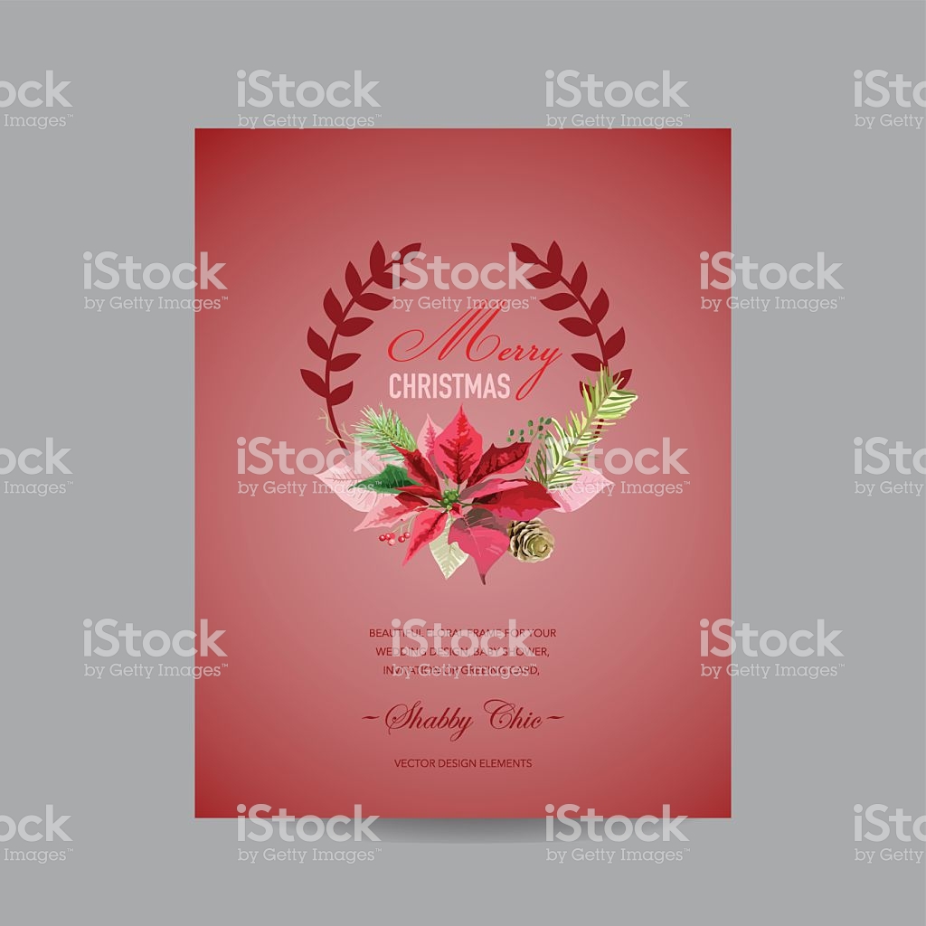 Vintage Poinsettia Christmas Card Winter Background Stock Vector