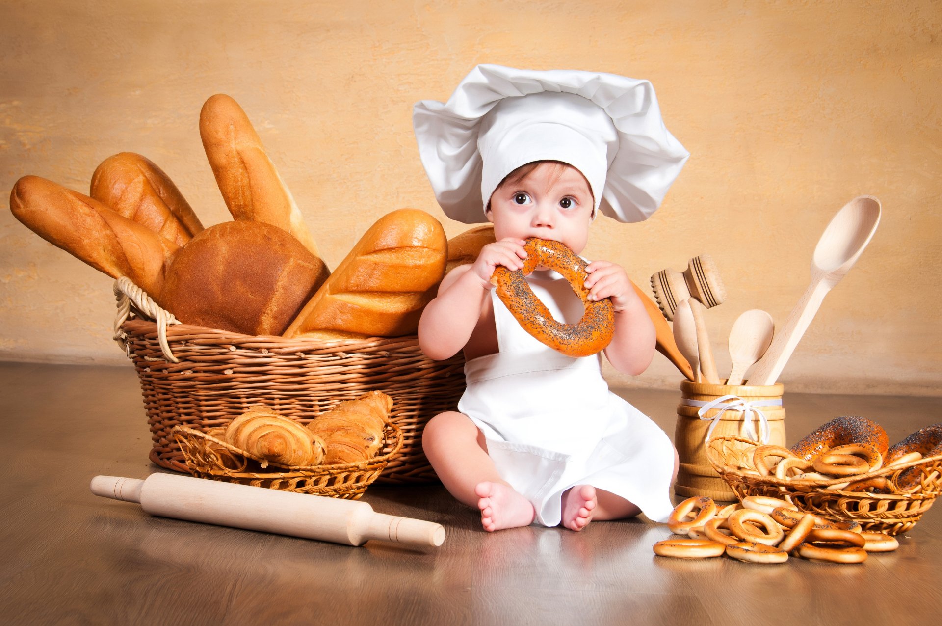 Croissant Baking Chef Bread Child Photography Baby HD Wallpaper