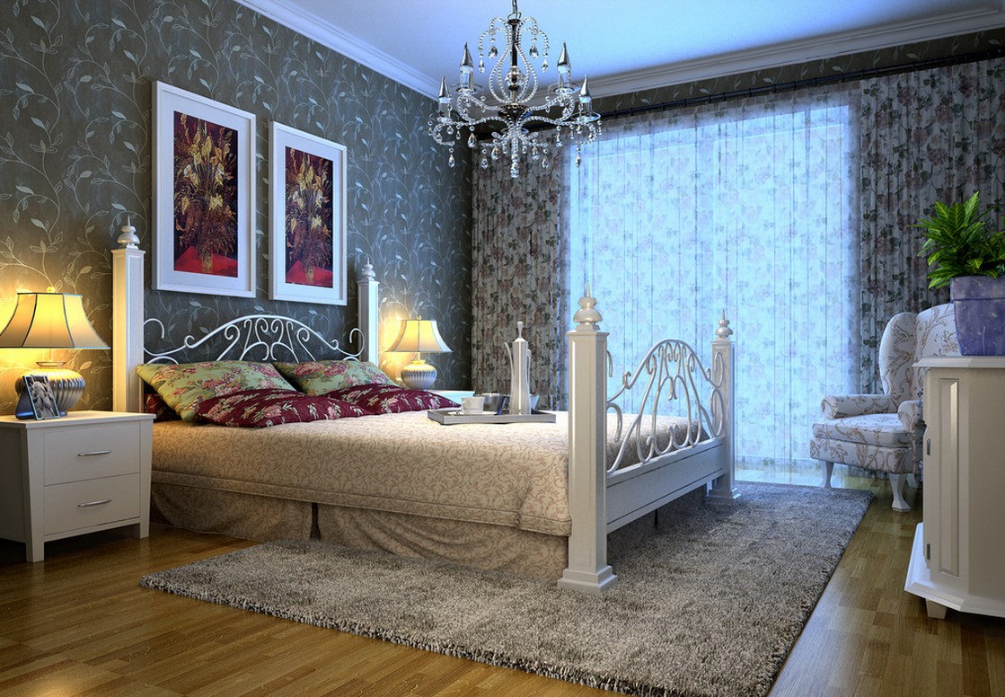 Bedroom Interior Design With Elegant Wallpaper 3d