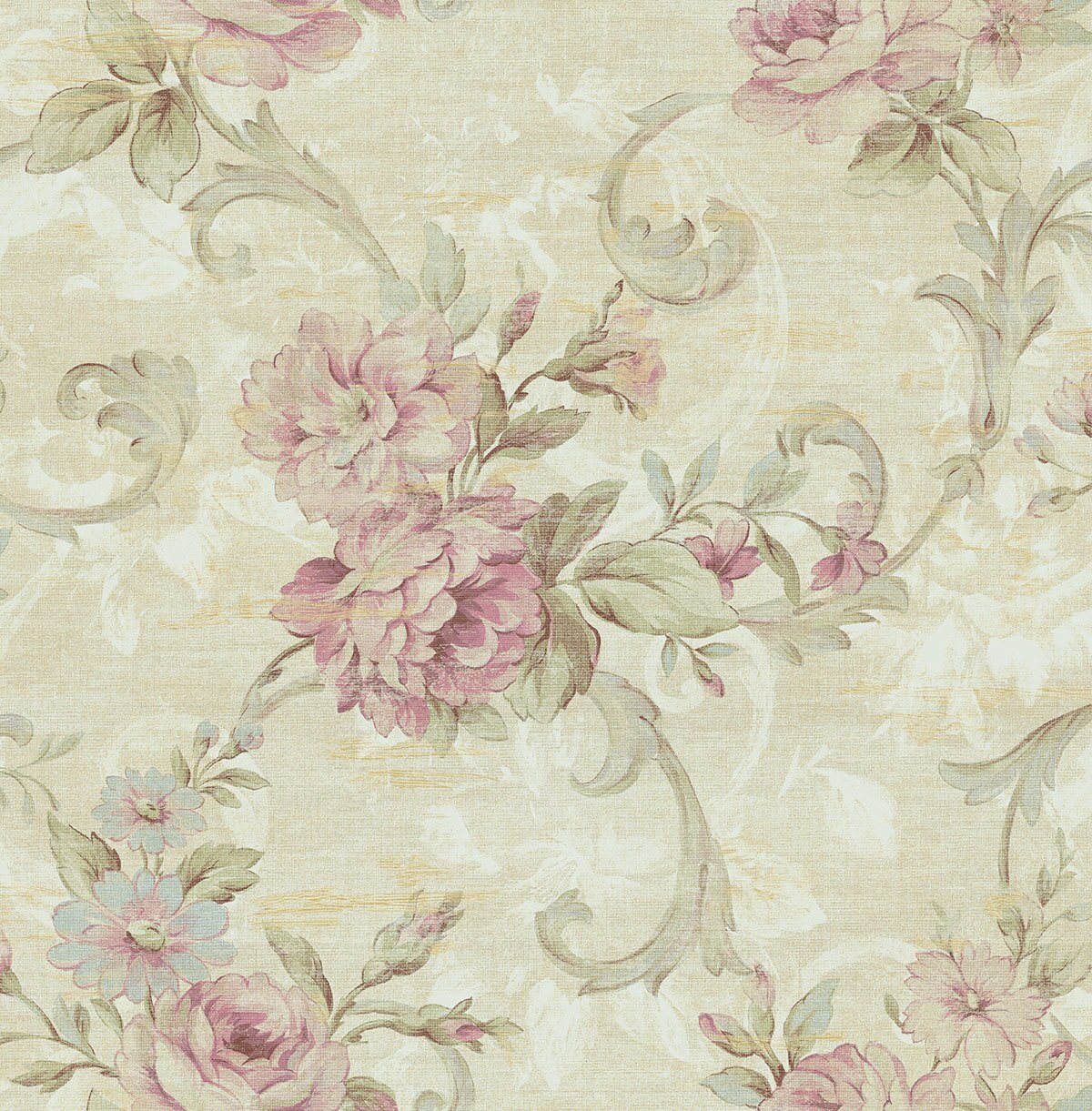 Scrolling Floral Wallpaper In Rosy Ar31201 From Wallquest The