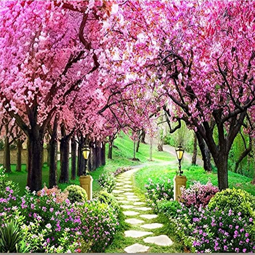 Xzcwwh Sakura Forest Garden Path Landscape Painting Wall Mural