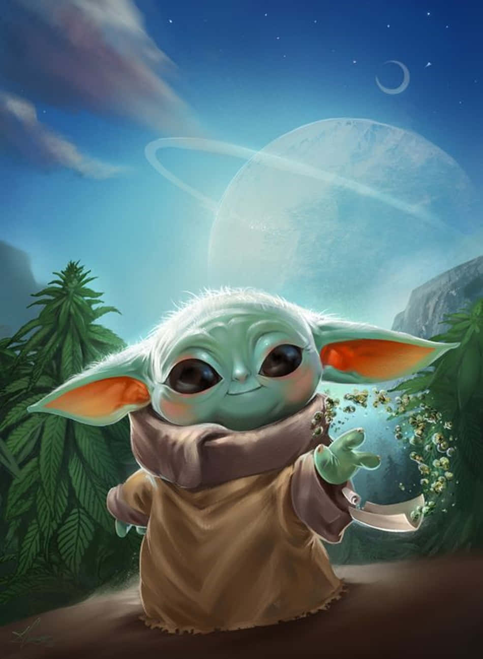 Baby Yoda Cartoon Wallpaper
