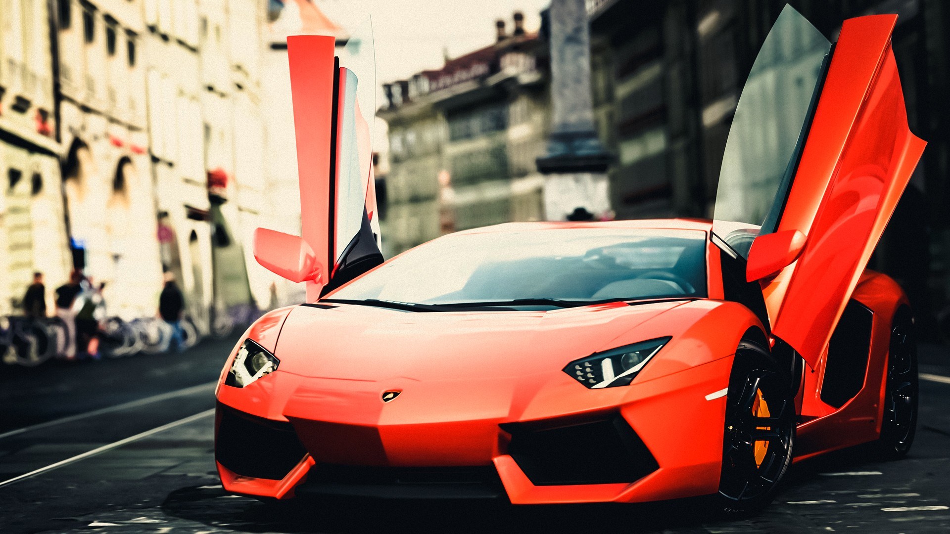Lamborghini Orange City HD Wallpaper