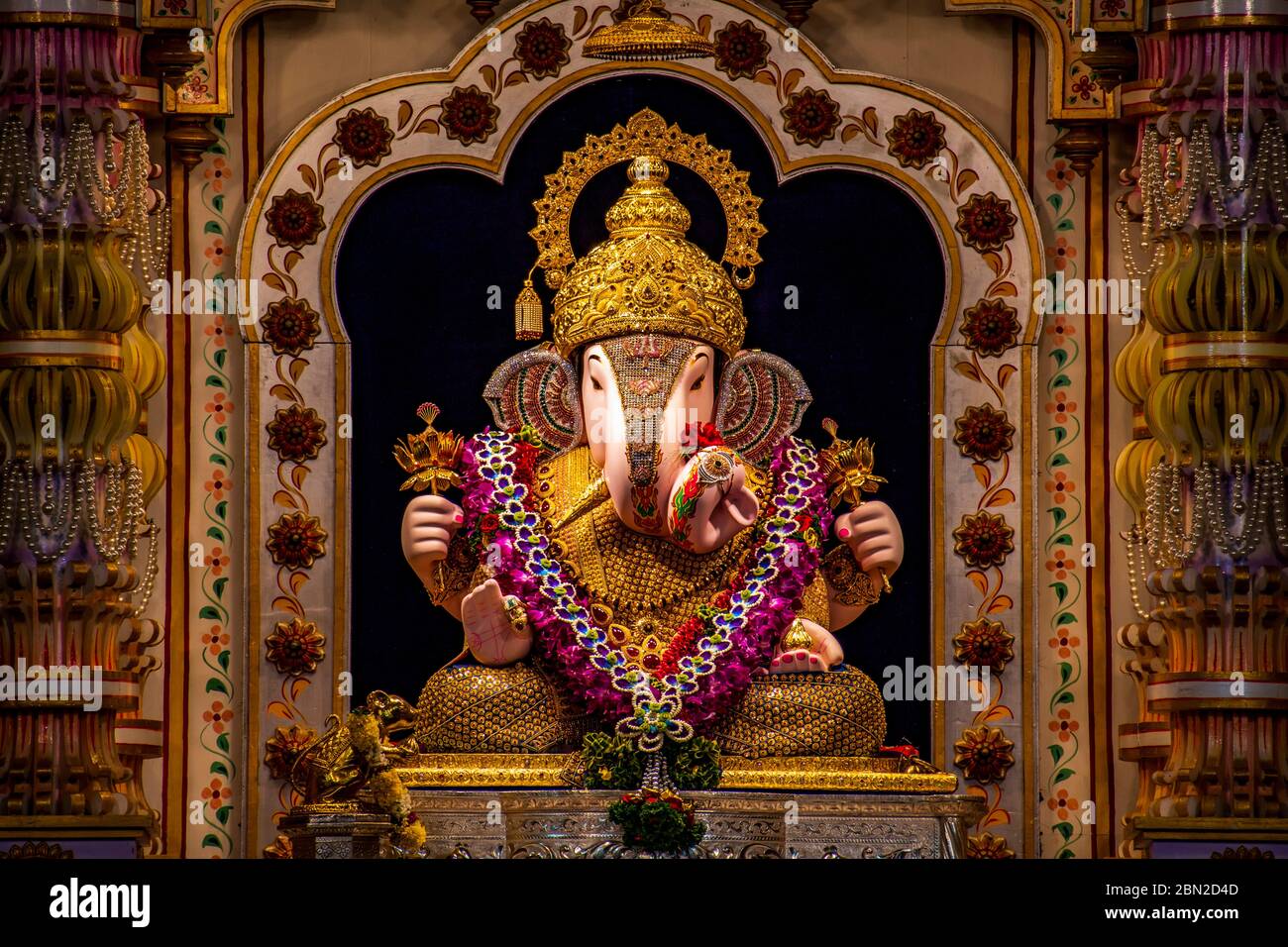 Dagdusheth Ganapati Idol at pune with golden jewellery and