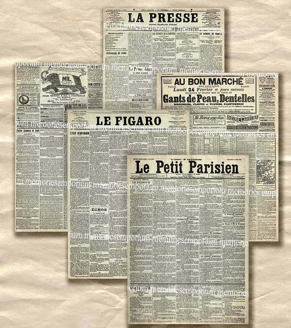 Old French Newspapers Decou Newsprint Shabby Chic Grunge Aceo Atc