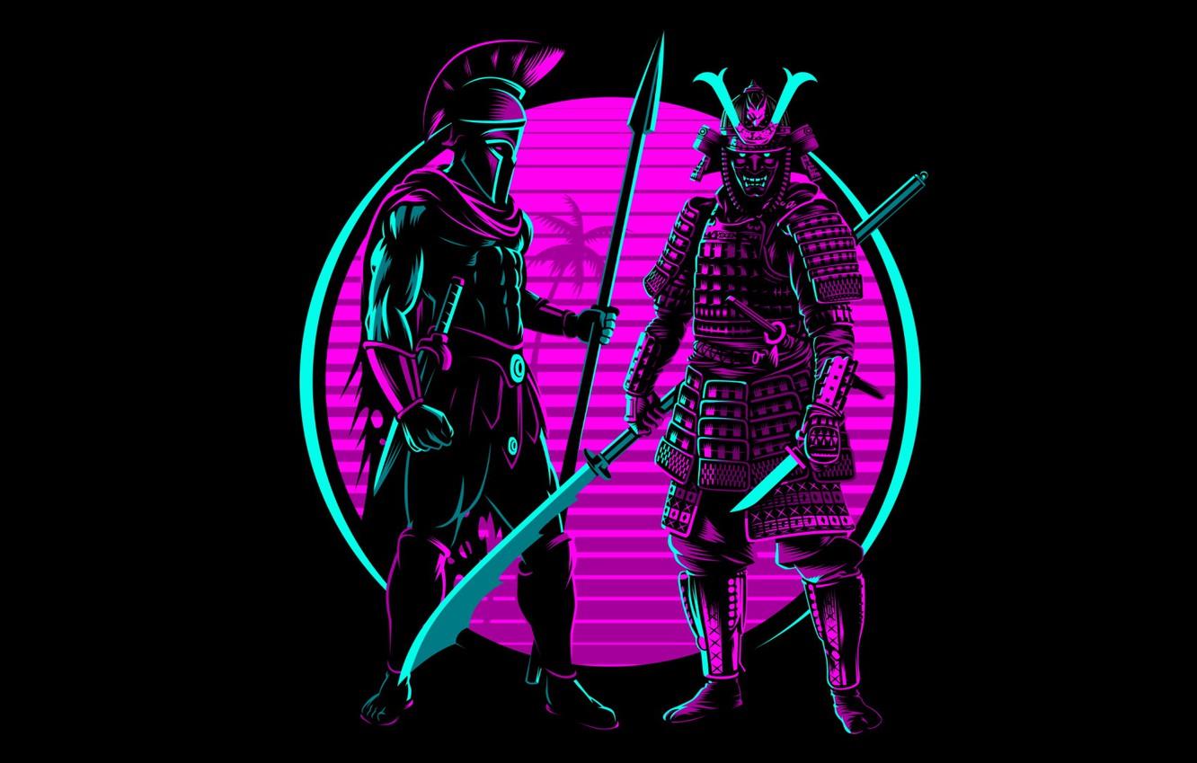 Wallpaper retro neon samurai Spartan images for desktop