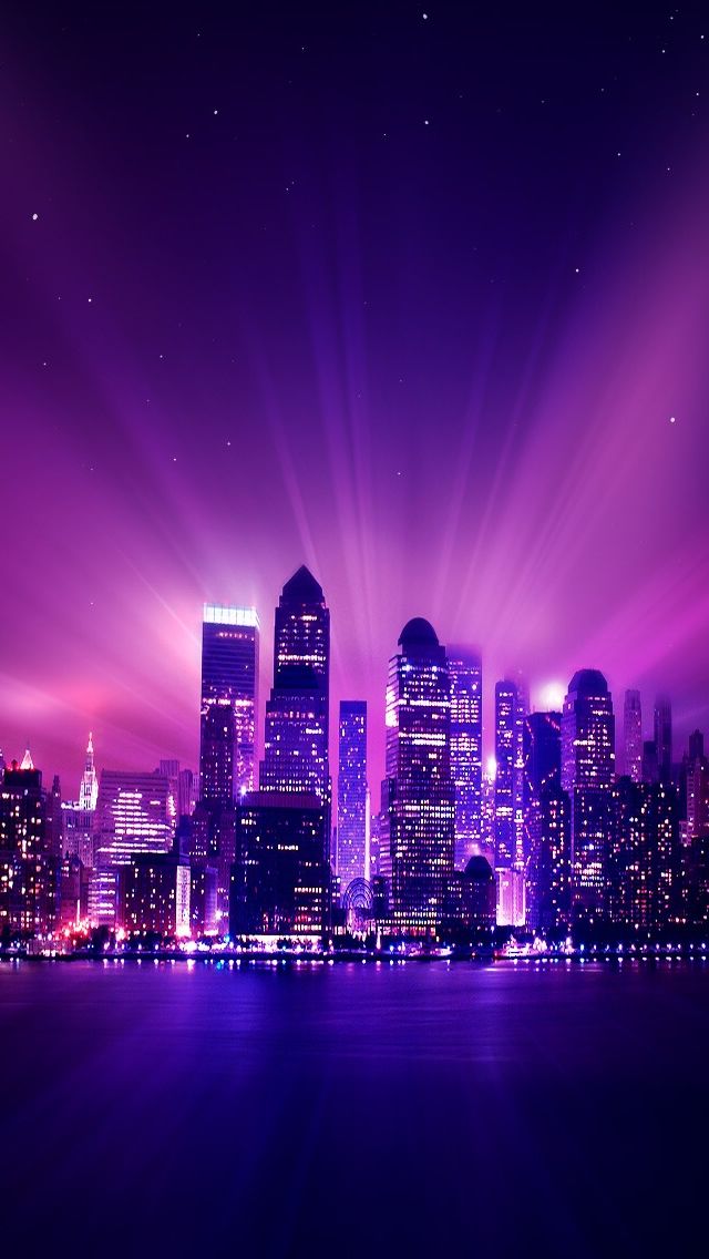 Shine Purple City Night iPhone 5s Wallpaper Purple city City