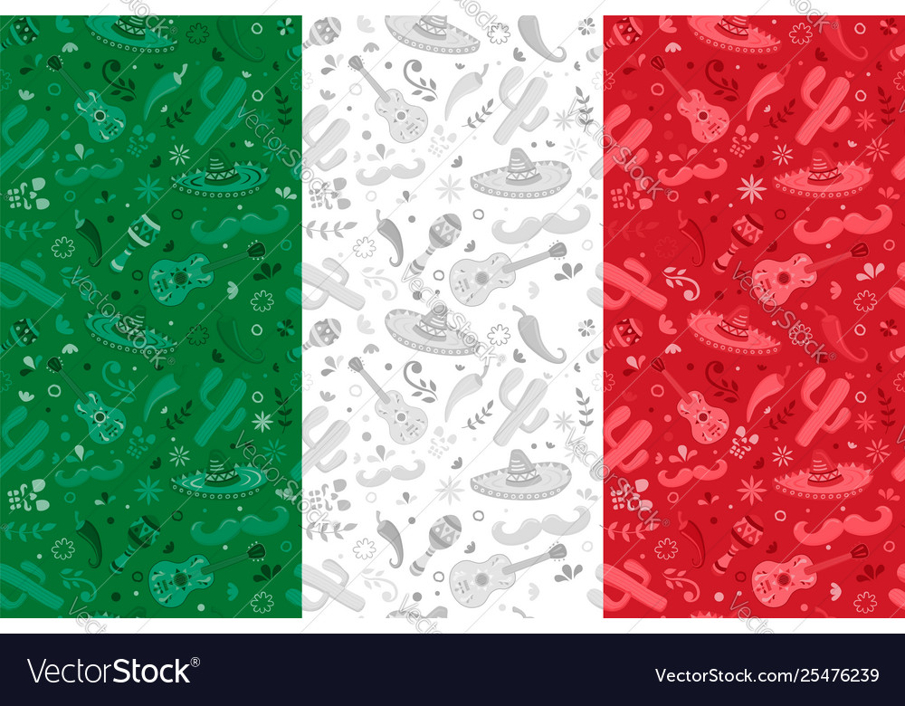 Mexican Flag Background With Mexico Culture Icons Vector Image