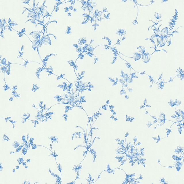 Brewster Blue Floral Trail Wallpaper Contemporary By