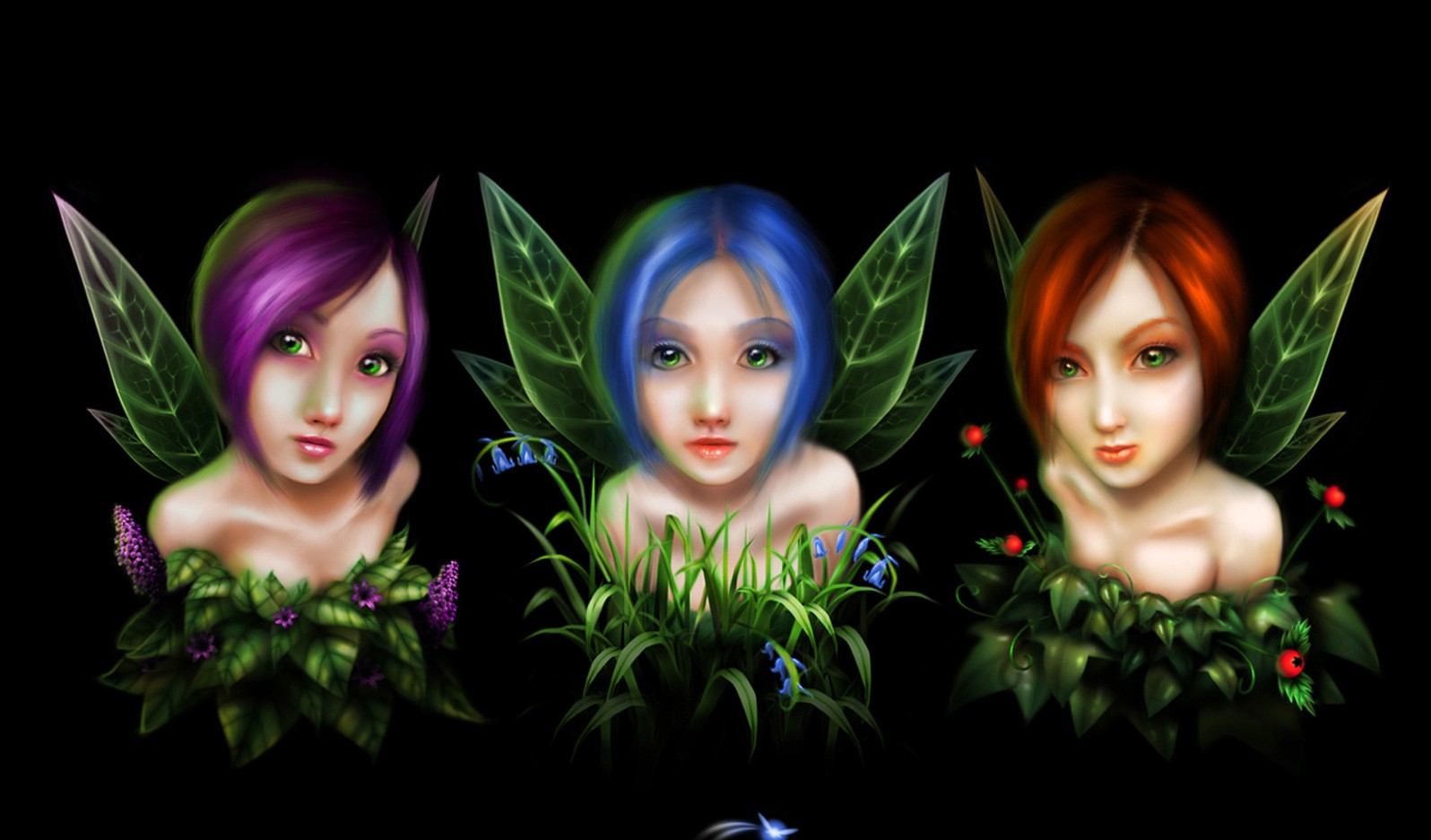 Three Little Fairies Wallpaper Background