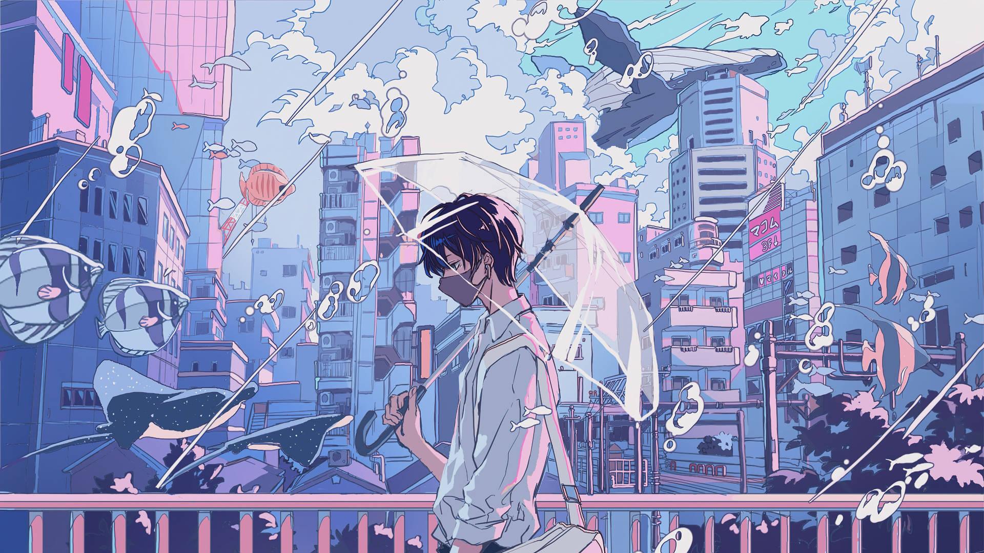 Download Aesthetic Anime Boy Purple Aquarium Wallpaper