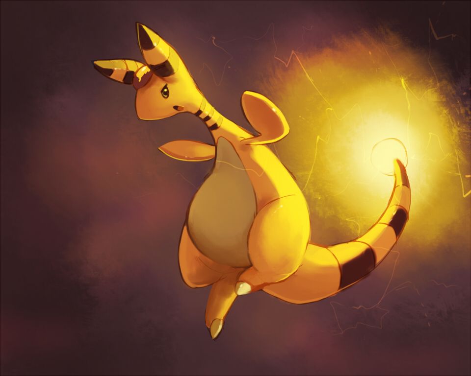 Ampharos Angry Aonik Dragon Feral Fighting Frown Jumping Lightning