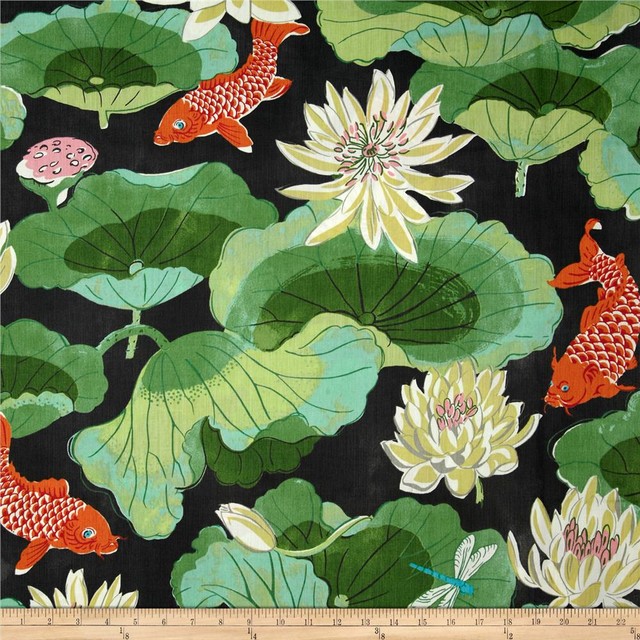 Waverly Lotus Chintz Lake Fabric Ebony Contemporary By