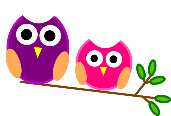 Free Two Cute Cartoon Owls Perched on a Branch Clip Art