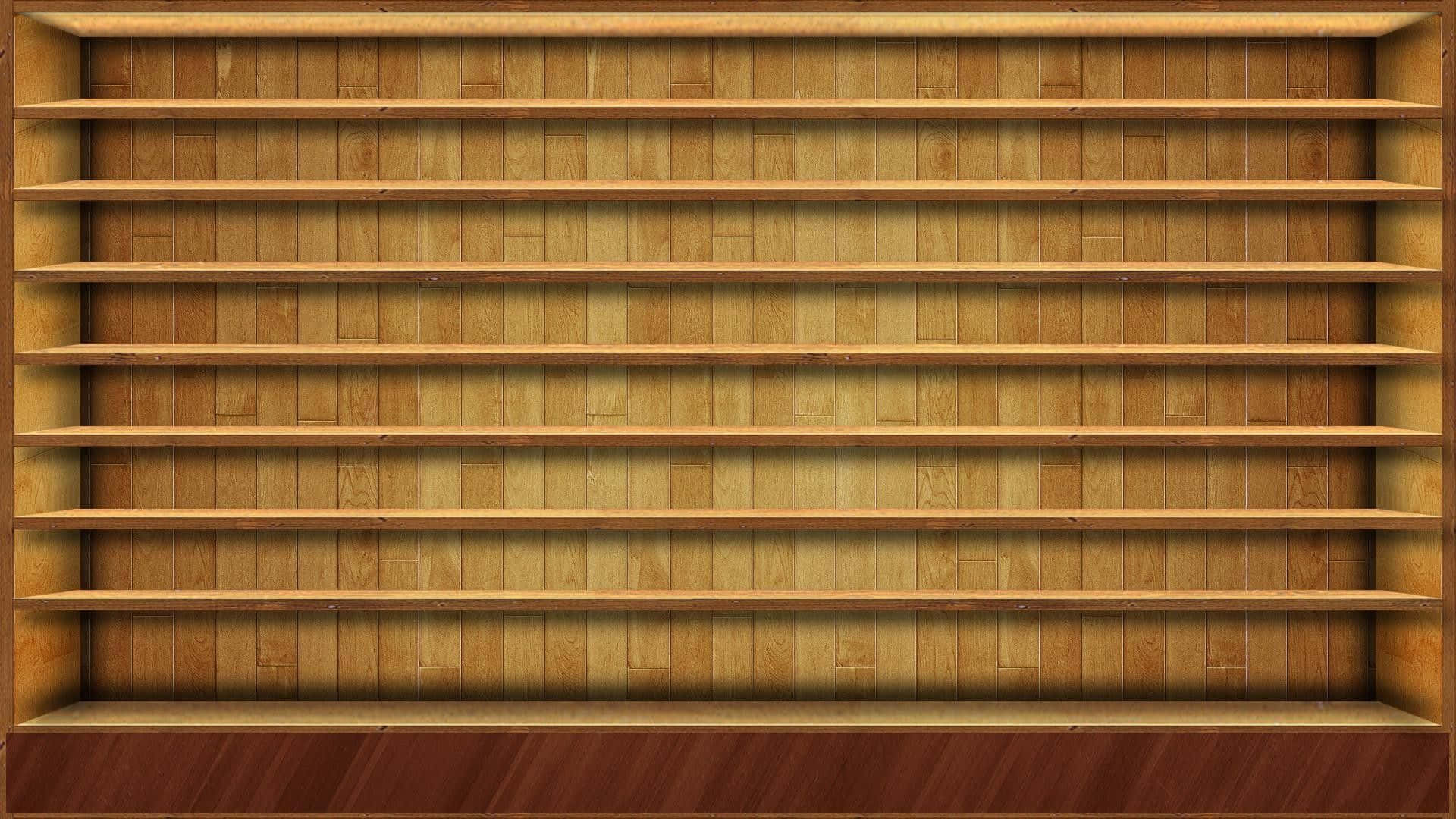 Big Empty Brown Wooden Bookshelf Background For Desktop