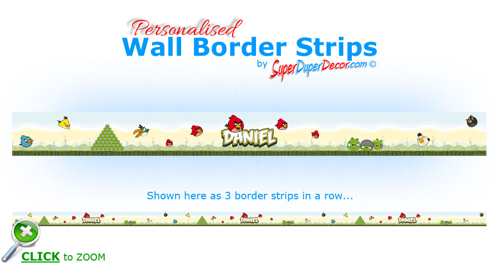 Details about ANGRY BIRDS BEDROOM WALL BORDER strips personalised with 1000x550