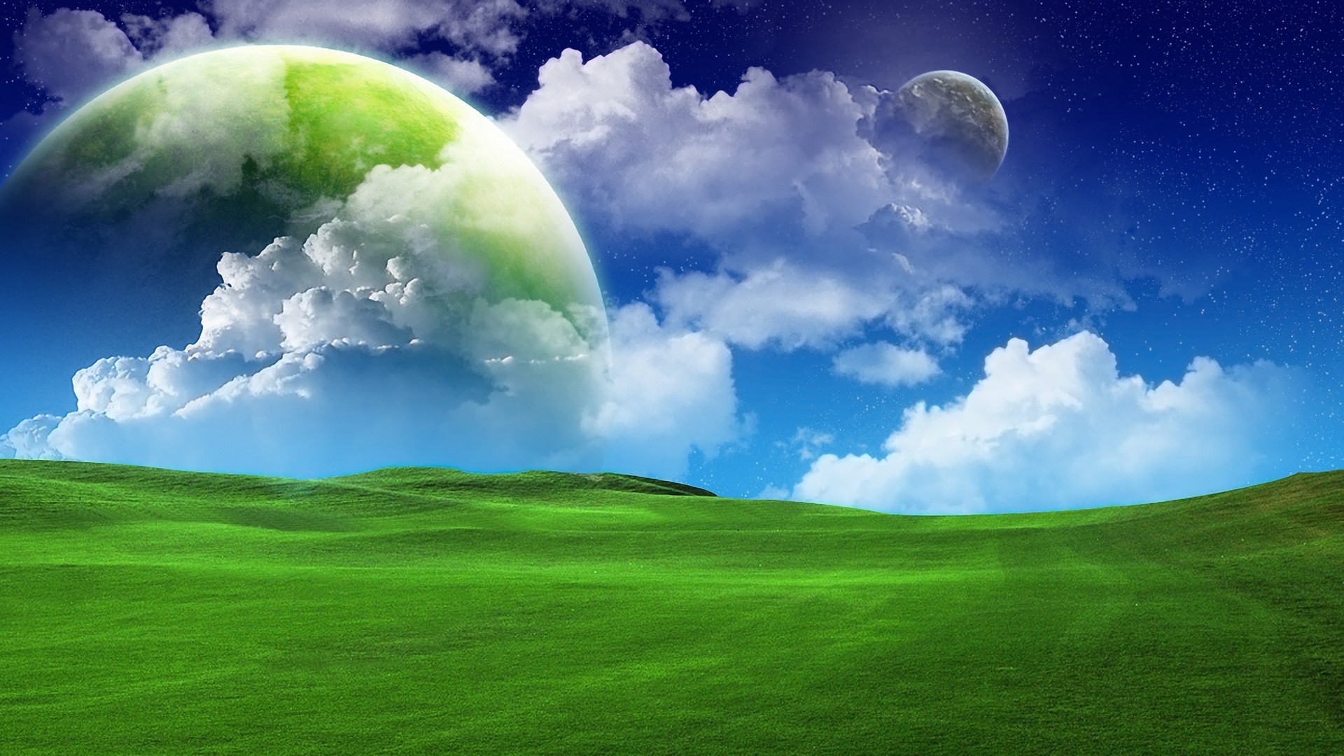 Green Sky Blue Clouds Summer Wallpaper Background Full HD 1080p