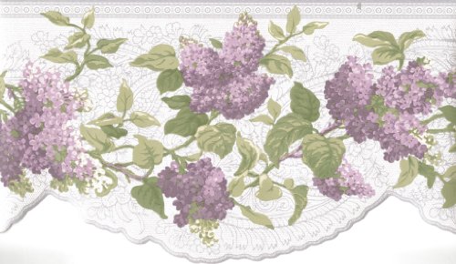 Wallpaper Border Victorian Silver Lace And Purple Lilacs Green Leaves