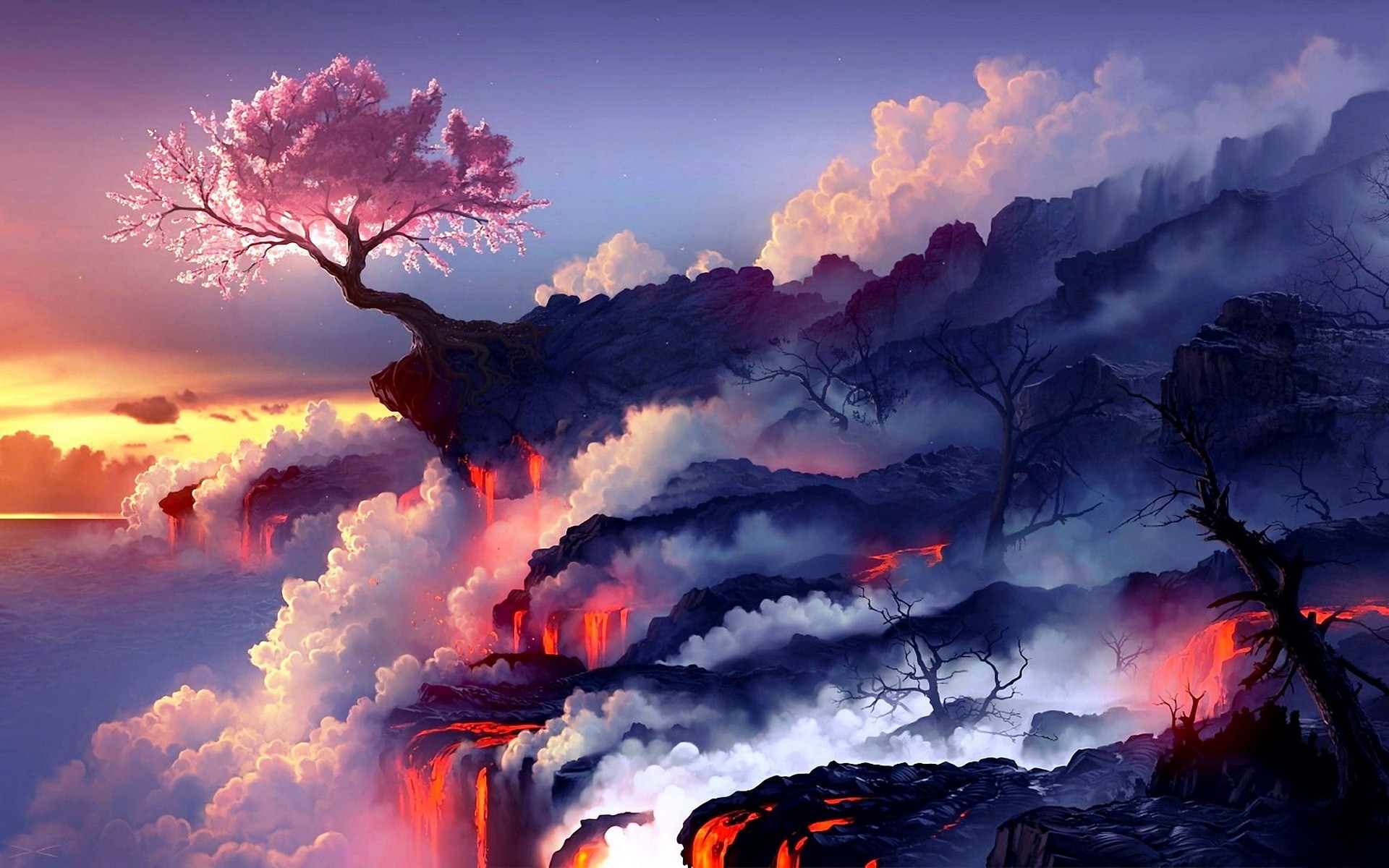 Cherry Blossoms And Lava Wallpaper4me