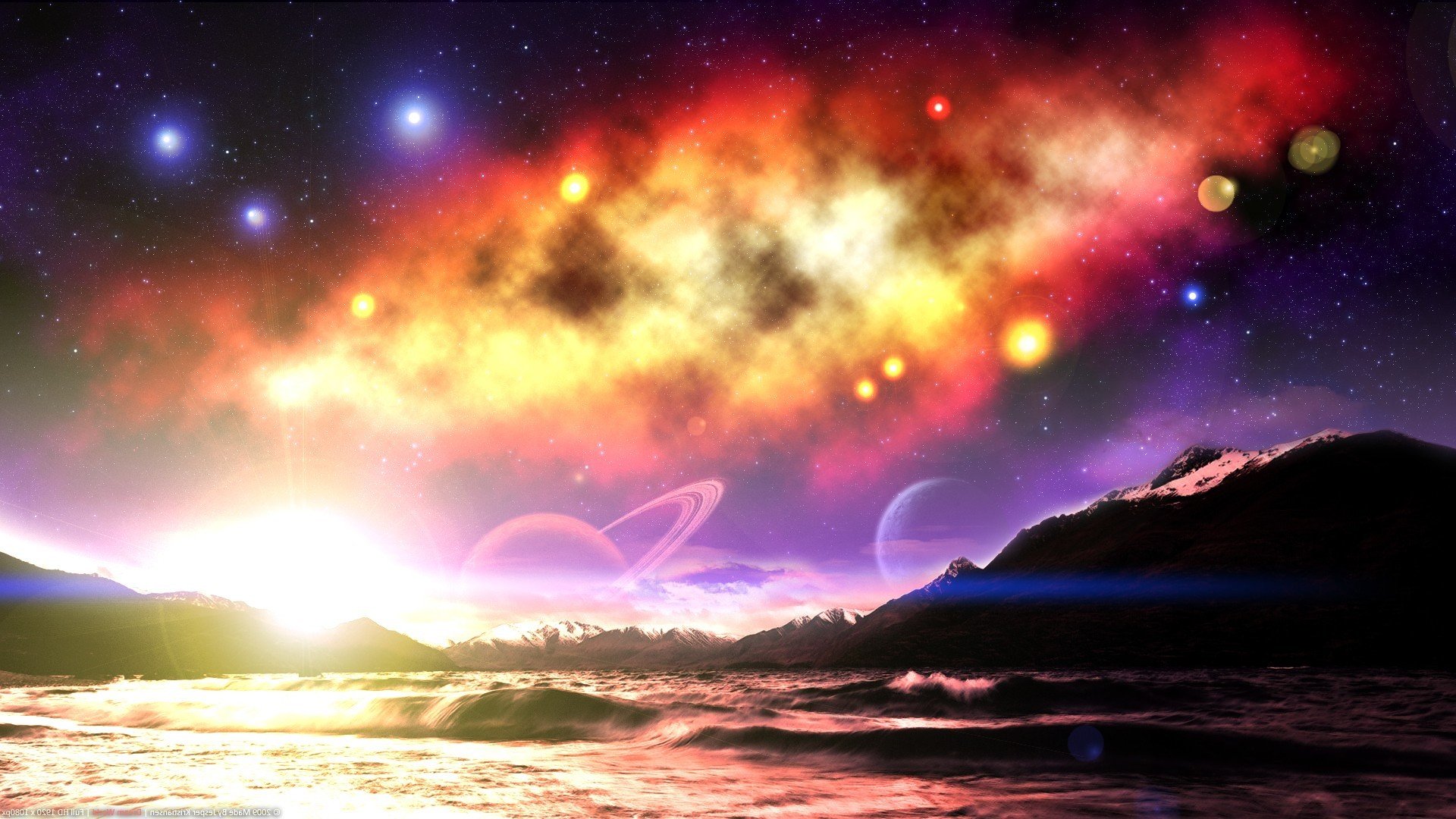 Colorful planets and stars Wallpaper