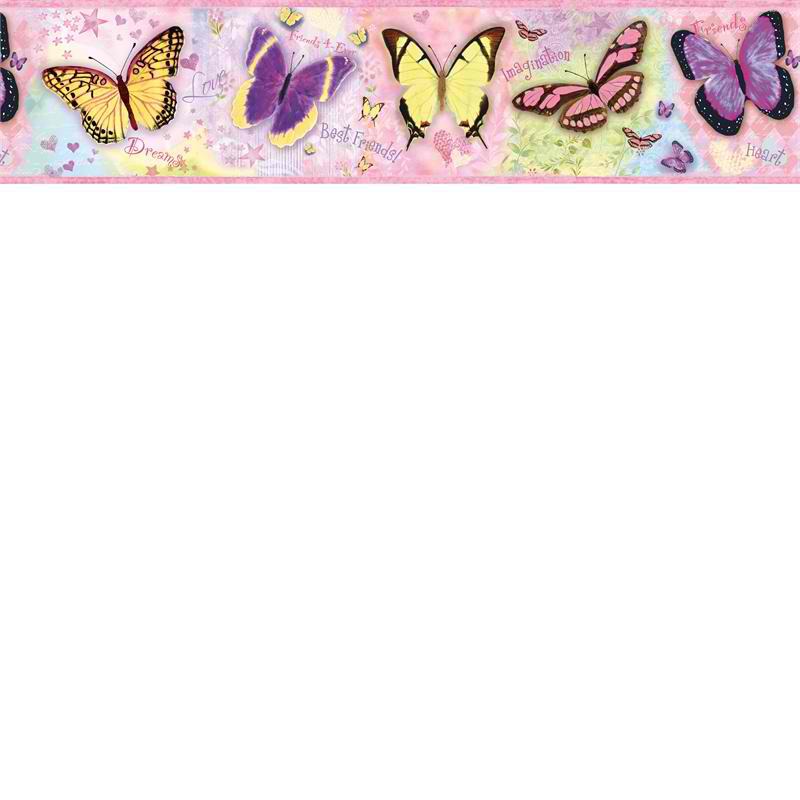 Pink BFF Butterflies Wallpaper Border   Baby Nursery Kids