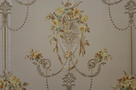 Vintage Victorian Wallpaper S Urns And Scrolls With Yellow Flowe