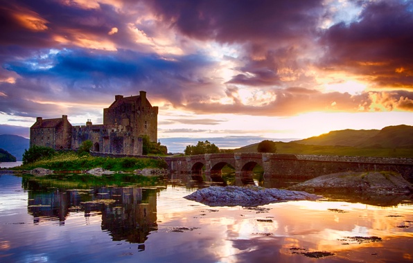 Wallpaper Scotland Castle Eilean Donan Water Reflections Sky