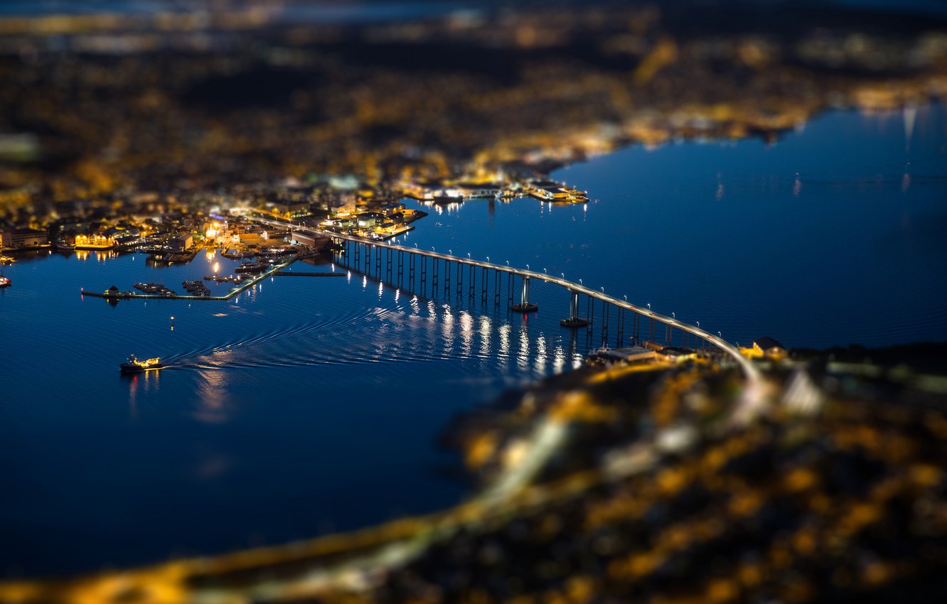 Wallpaper Bridge Lights Ships Boats Norway Tromso