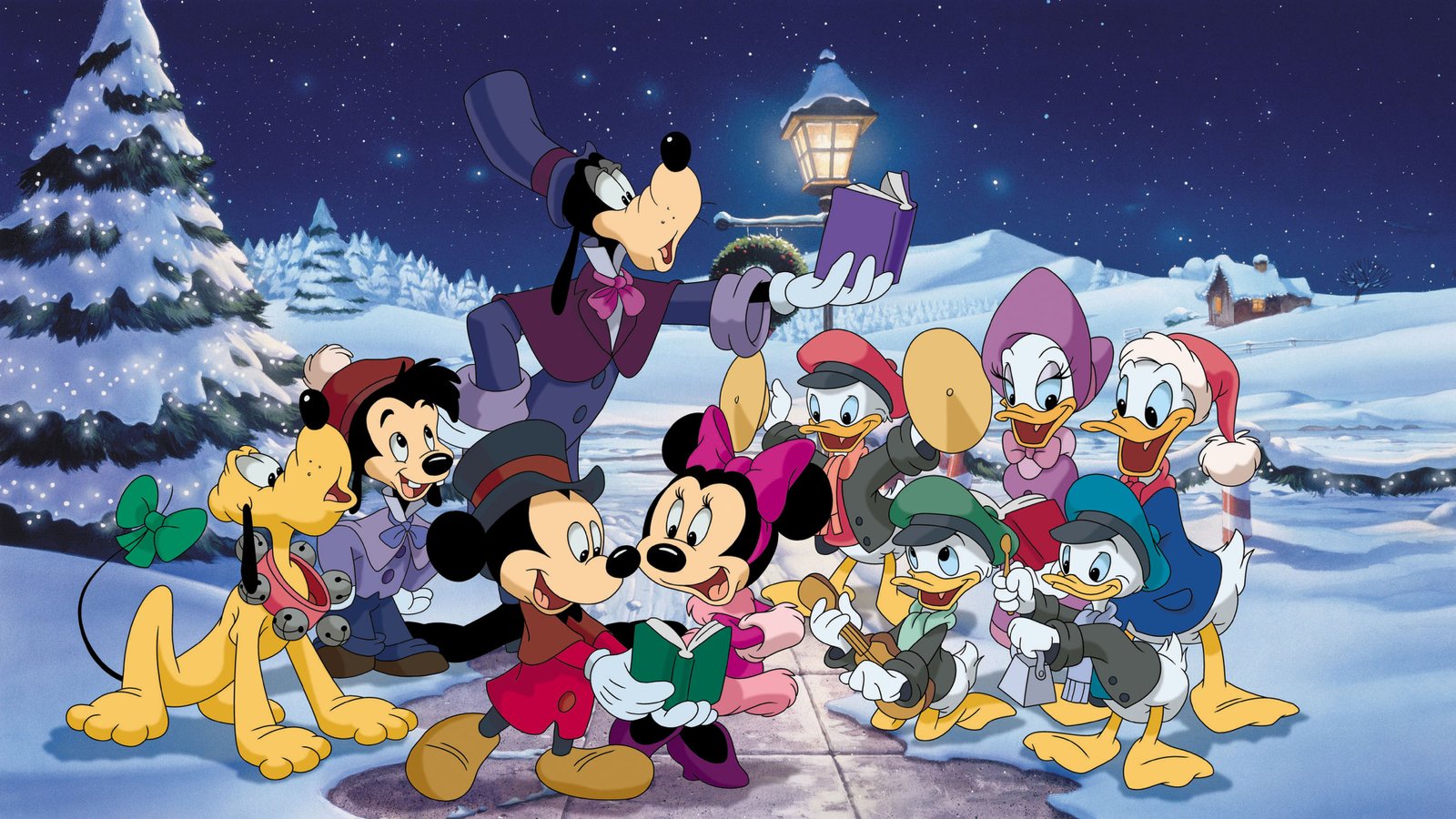 Happy Christmas Holidays Mickey And Minnie Mouse Donald Daisy Duck Wallpaper