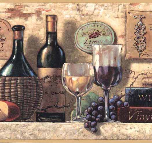 Wine Bottles and Glasses Wallpaper Border   Wallpaper Border