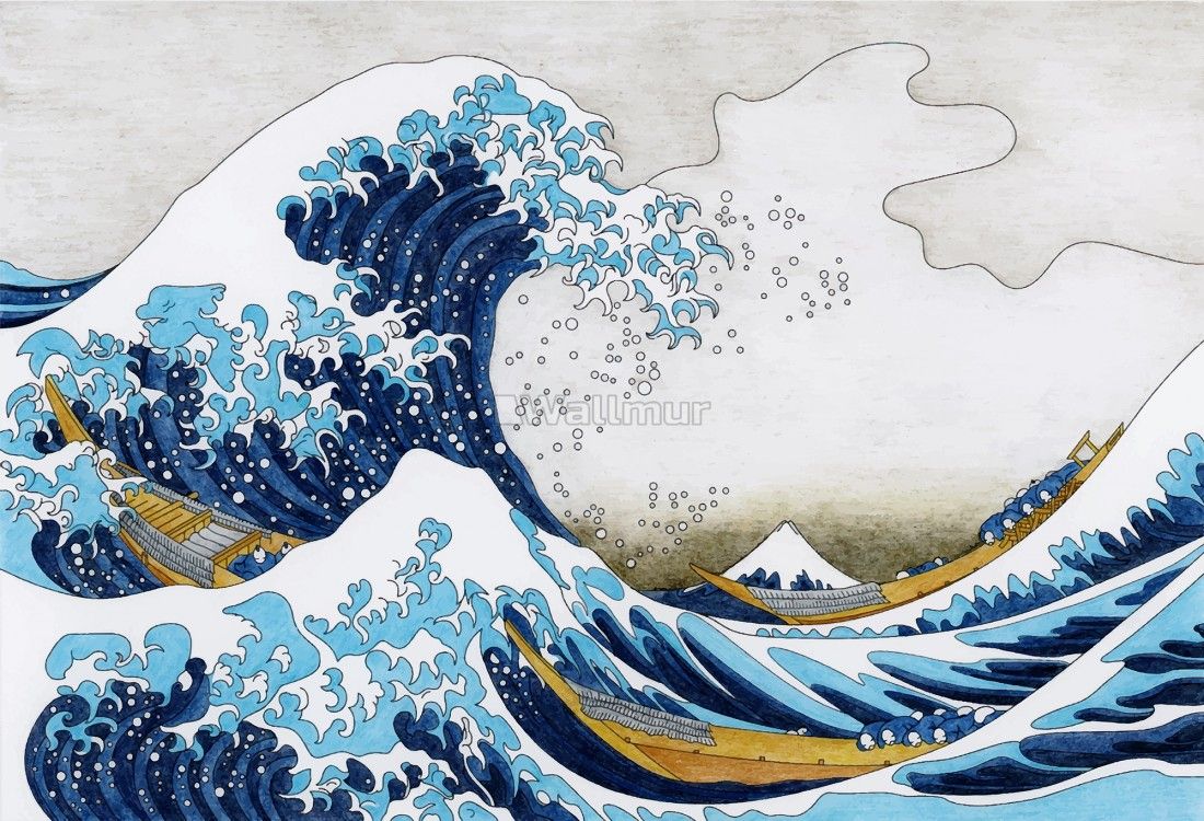 Vintage Wave Drawing Wallpaper Mural Sanat pop Japonca sanat 1100x750