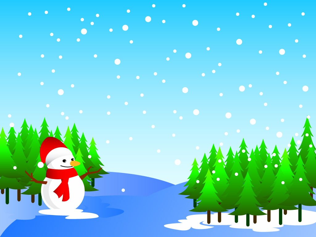 Christmas Snowman In Fog Background With X Mas Trees Wallpaper