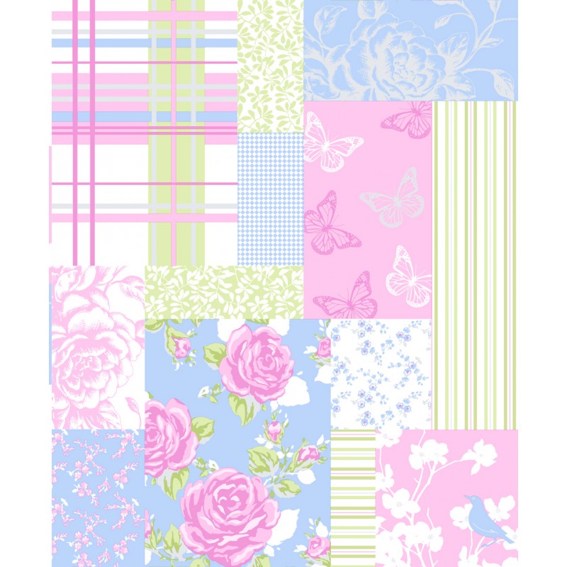 Home Pollyanna Sky Blue Pink Patchwork Wallpaper By Coloroll M0720