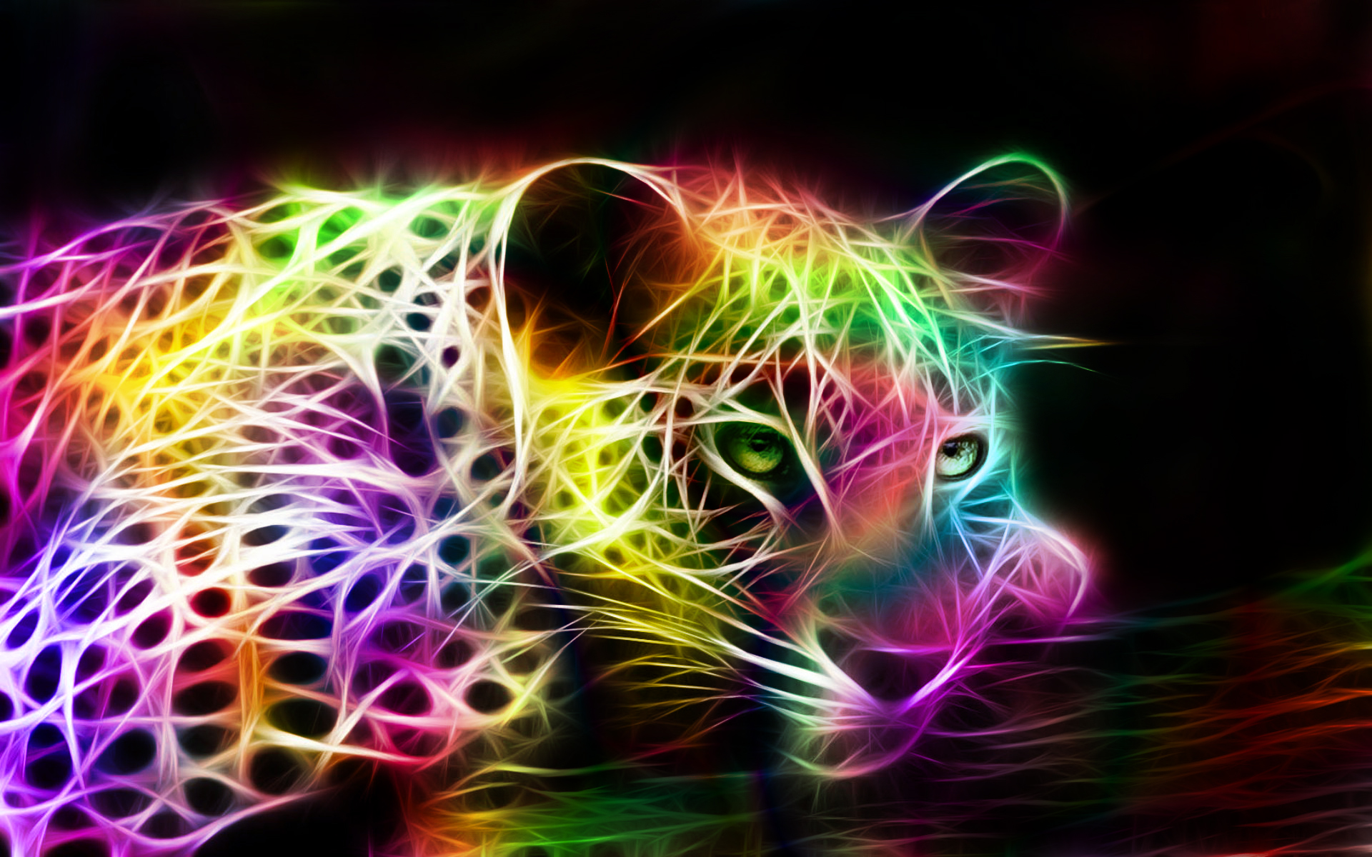Fractal Regenboog Gekleurde Jaguar Wallpaper