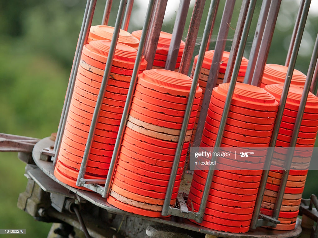 Closeup Of Set Clay Pigeons For Trapshooting High Res Stock