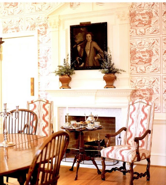Wallpaper From Williamsburg Collection And An Ikat Fabric On The