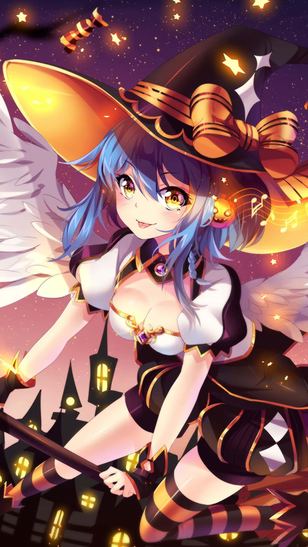 The Halloween Anime Girl Is Ready For A Spooky Night Wallpaper