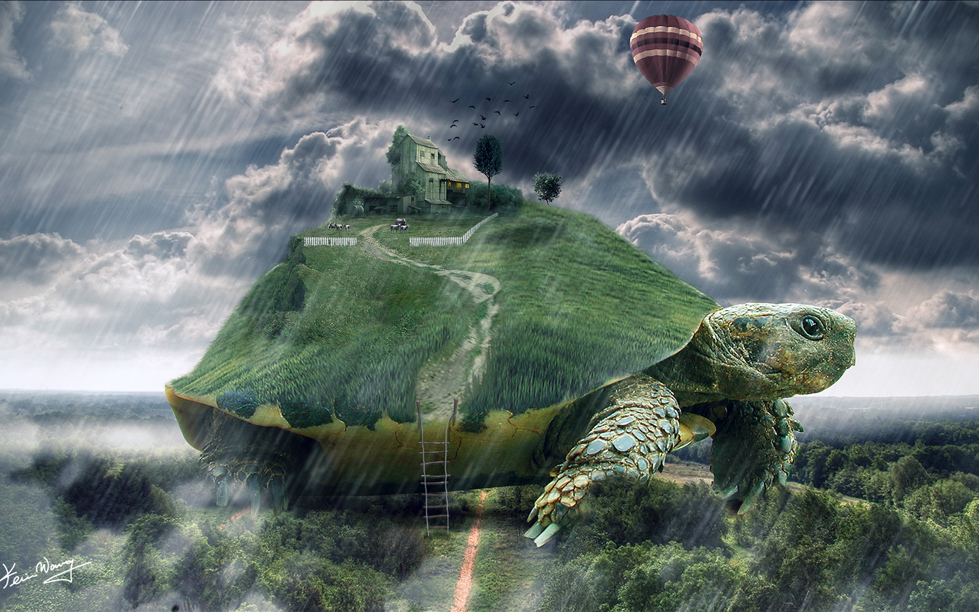 Turtle Landscape Surreal Wallpaper