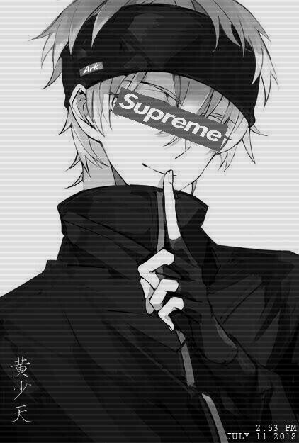 Anime Boy Wearing Supreme Hoodie Wallpaper