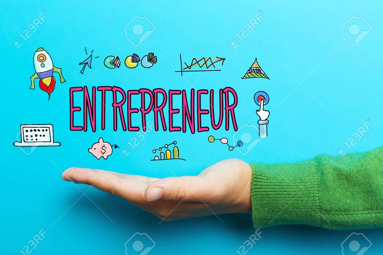 Entrepreneur With Hand On Blue Background Stock Photo Picture And