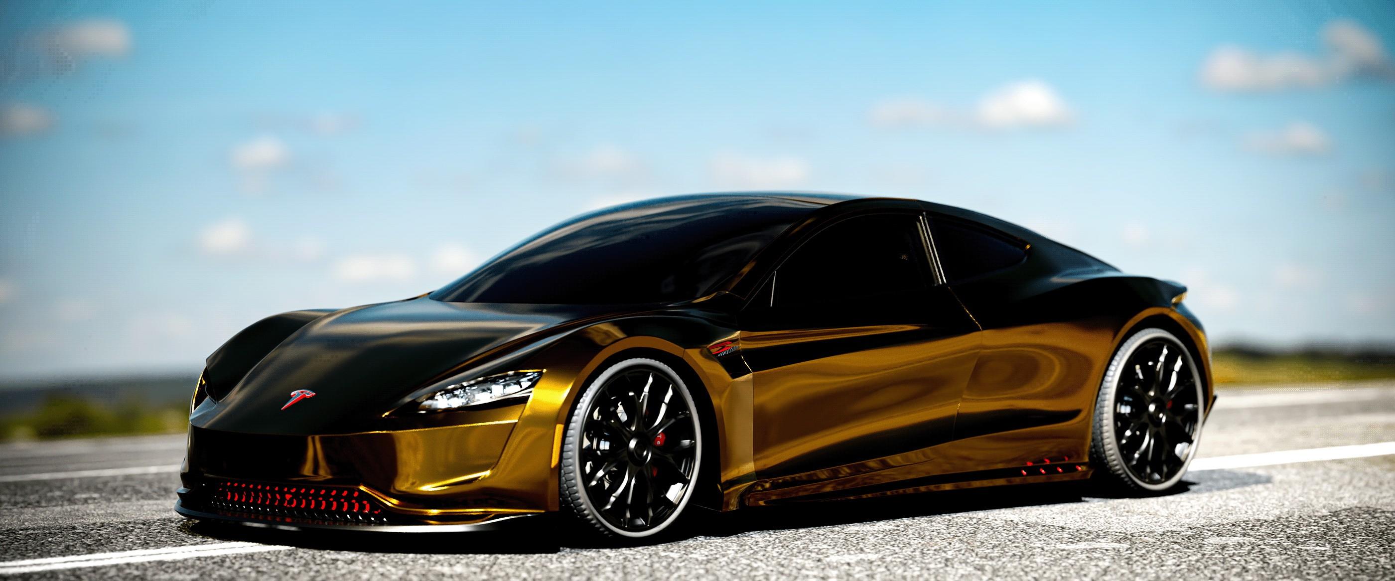 Tesla Roadster Gets Rendered In Gold For A Sheik S Pleasure
