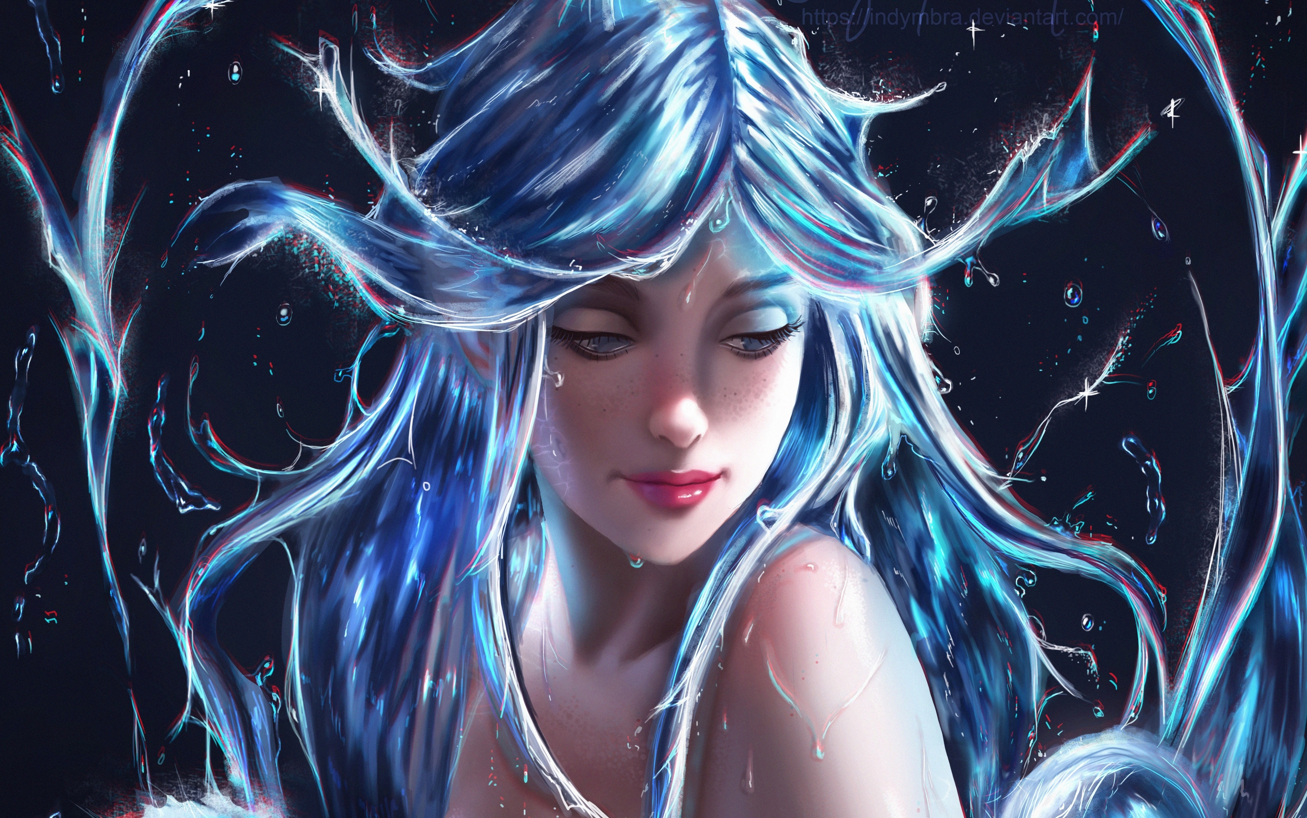 Fantastic Girl With Blue Hair Desktop Wallpaper