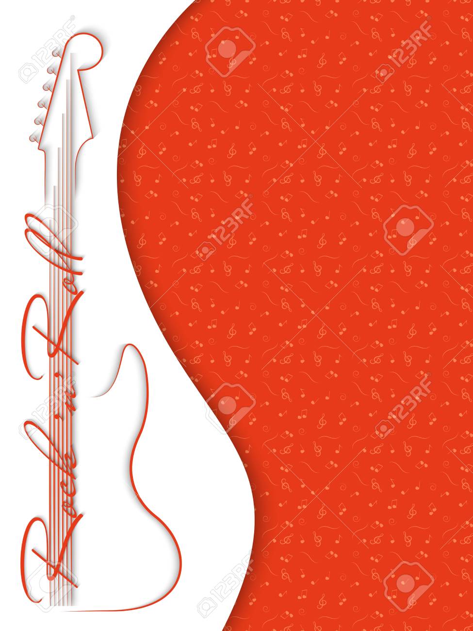 Coral Music Background Guitar And Inscription Rock N Roll The