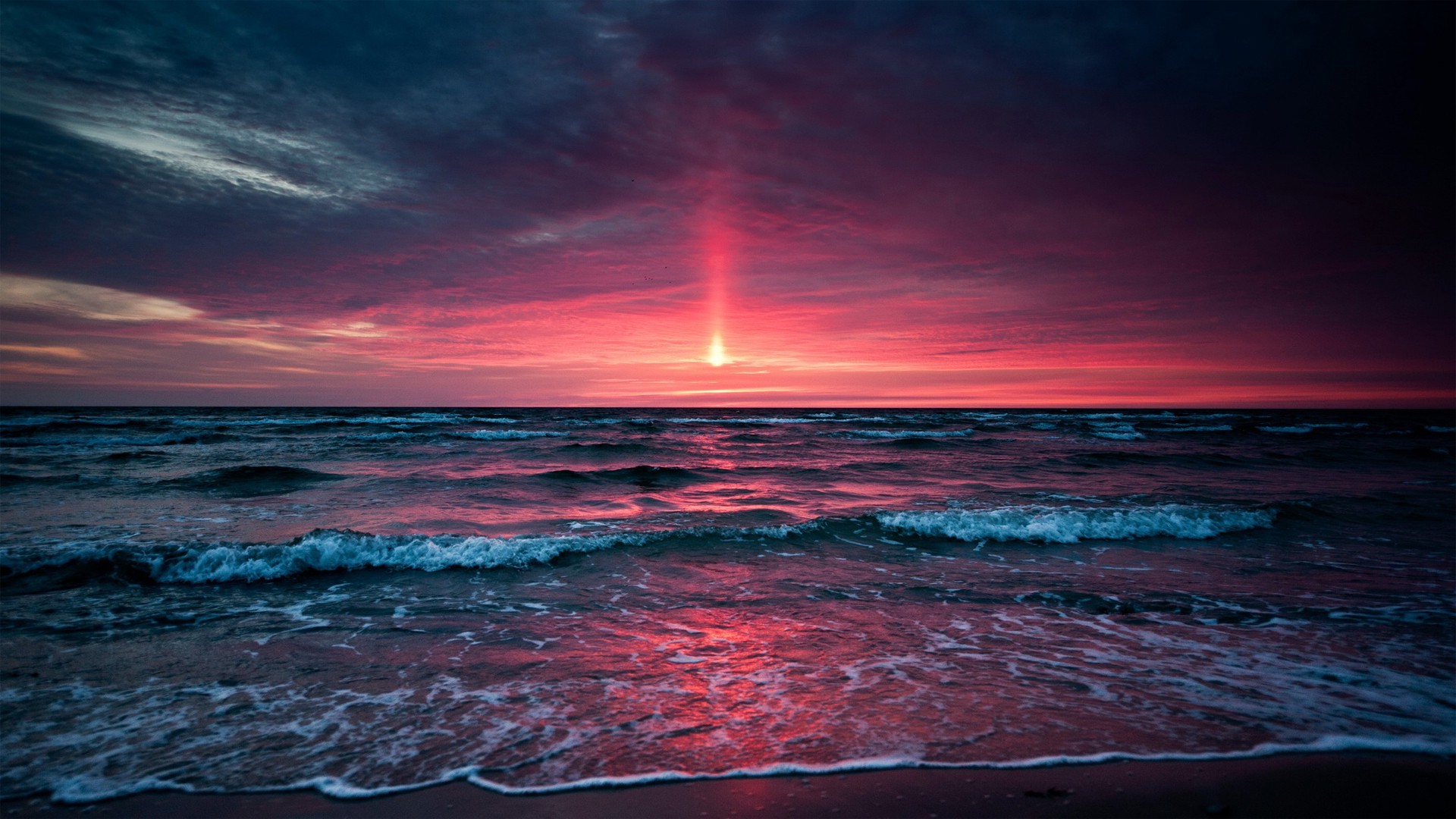 Sea Landscape Nature Beach Sunset Waves Horizon Wallpaper
