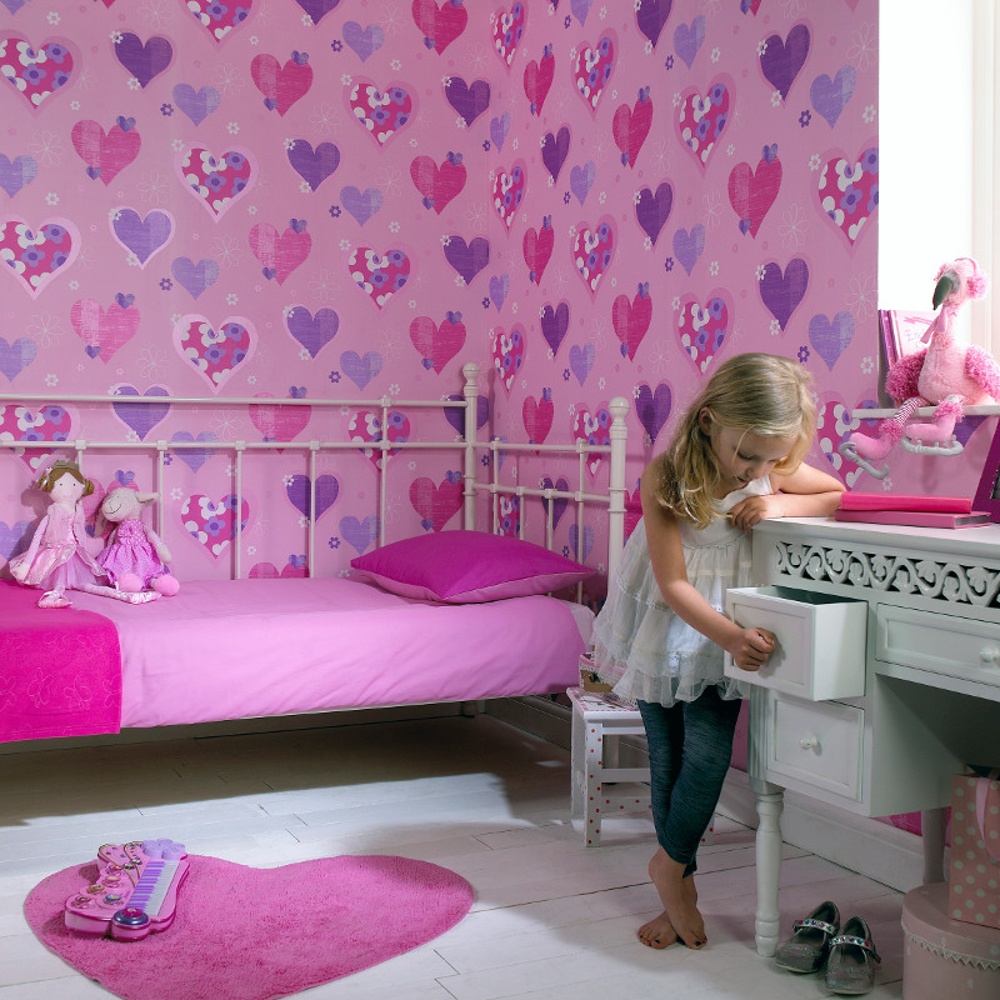 Hearts Flowers Luxury Girls Childrens Kids Bedroom Wallpaper 533701