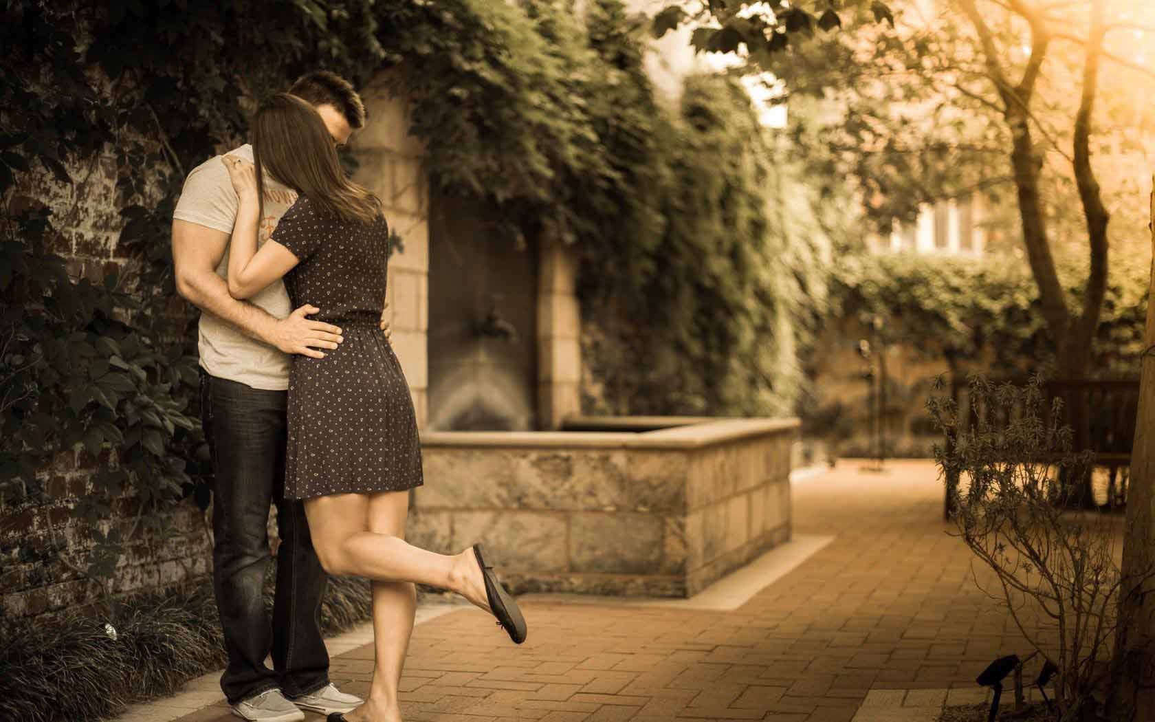 Stylish couple kiss in romantic style with amazing background love