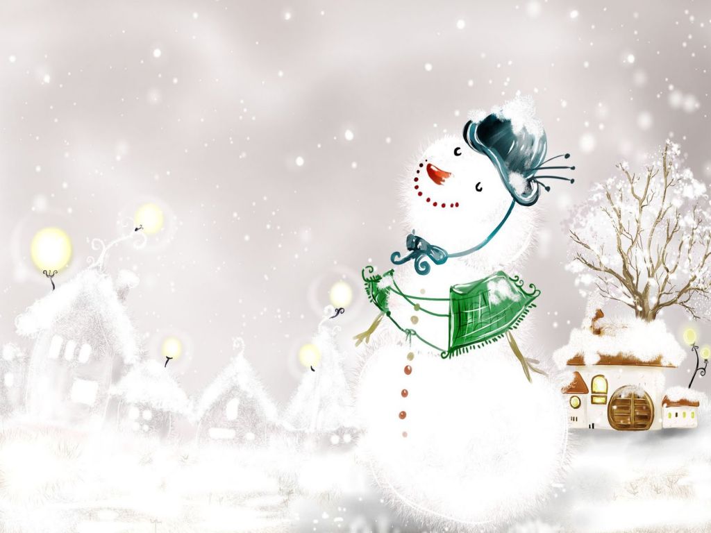Animals Zoo Park Christmas Snowman Wallpaper For
