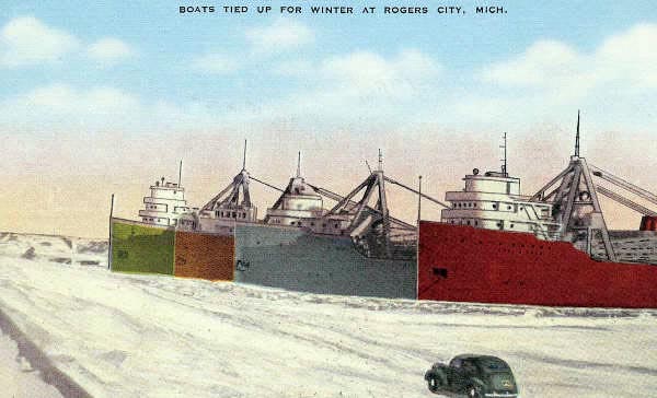 Postcard Of Winter Lay Up In Rogers City Mi Note The