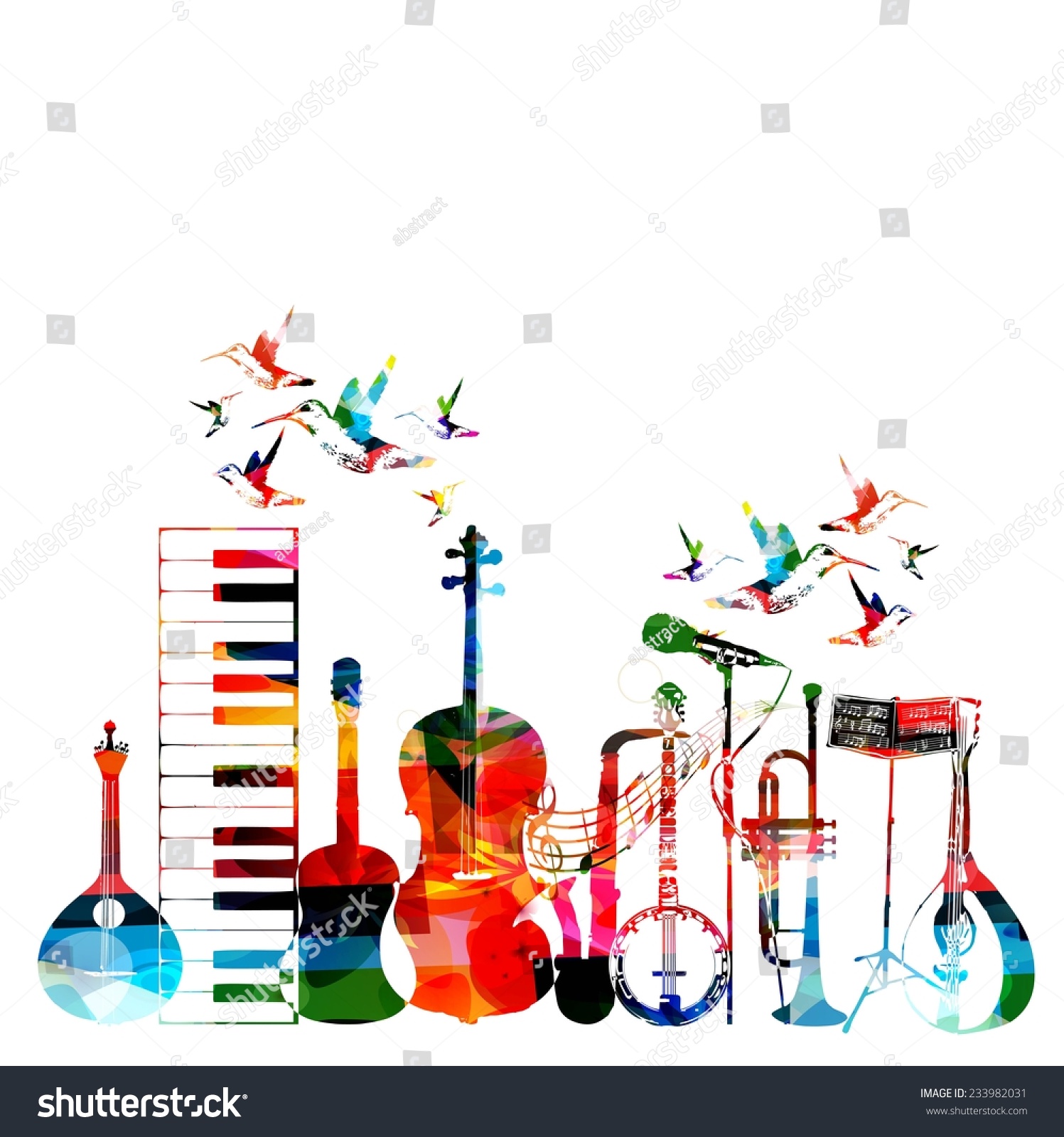 Colorful Musical Instruments Background Stock Vector